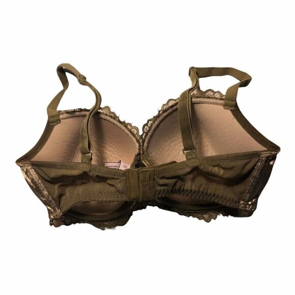 #3471-1 Victoria's Secret Demi-Lined 32DD Olive Embroidered Lace Bra - Picture 3 of 6